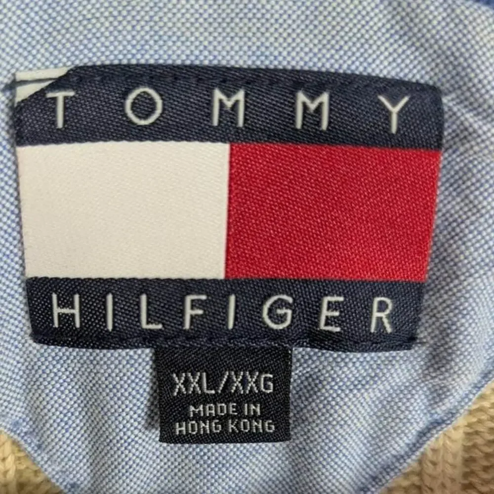 Vintage Tommy Hilfiger Sweater Mens XXL Beige Cable Knit Long Sleeve Crew Neck